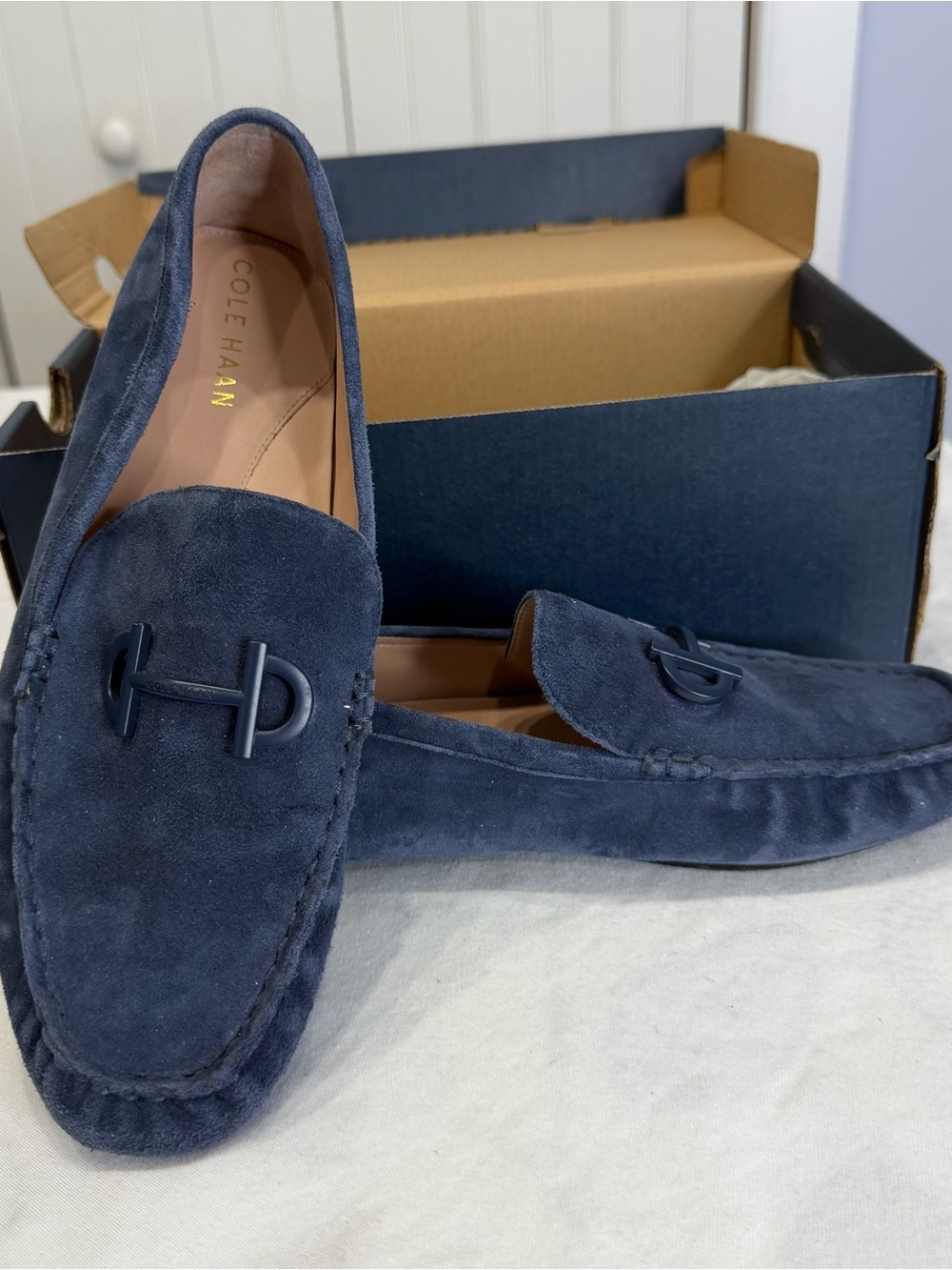 Cole Haan Women’s Navy Suede Tully Driving Loafers, size 8.5, like new!